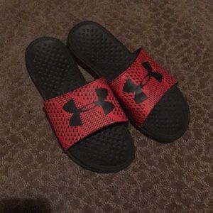 Mint condition red/black under armor slip-on shoes